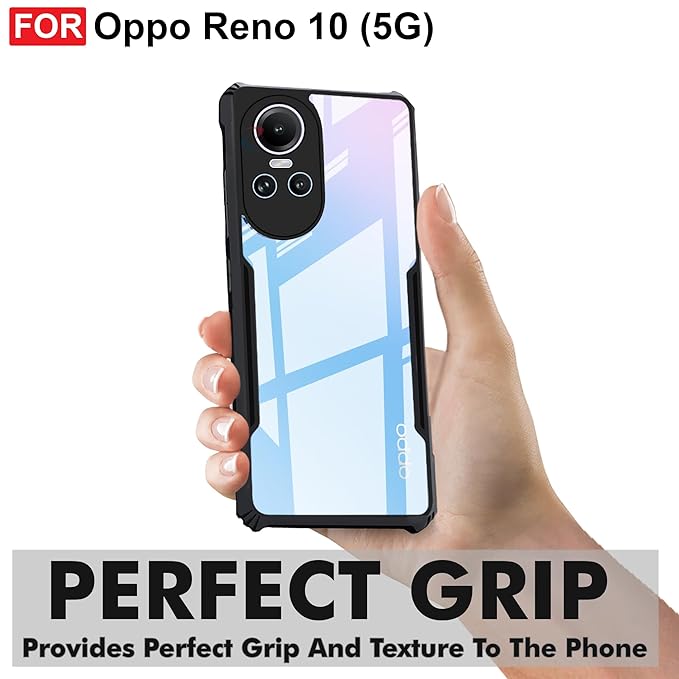 SNP-Back Cover for Oppo Reno 10 5G | Crystal Clear Transparent Back | Ultra Hyrbid | Full Camera Protection | Raised Edge | Bumper Cover (Black) - Image 3