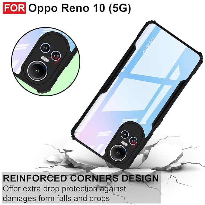 SNP-Back Cover for Oppo Reno 10 5G | Crystal Clear Transparent Back | Ultra Hyrbid | Full Camera Protection | Raised Edge | Bumper Cover (Black) - Image 4