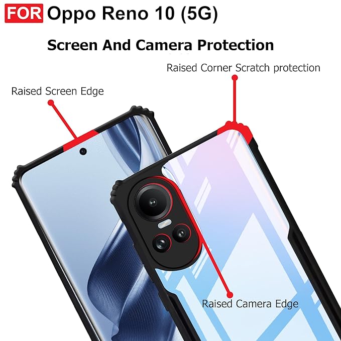 SNP-Back Cover for Oppo Reno 10 5G | Crystal Clear Transparent Back | Ultra Hyrbid | Full Camera Protection | Raised Edge | Bumper Cover (Black) - Image 5