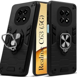 SNP-Ring Holder Kickstand Hard Armor Back Cover for Realme C63 5G (Robot Rugged, Black)