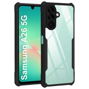 SNP- Shock Proof Clear Protective Back Case for Samsung Galaxy A26 5G - AirEDGE Technology | 360 Degree Camera Protection | Transparent Hybrid Back Case Mobile Cover - Black