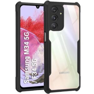 SNP- Samsung Galaxy M34 / F34 (5G) Back Case Cover | Camera Protection Shockproof Bumper-Edge | Acrylic Crystal Clear 360 Degree Protection TPU+PC | Transparent Eagle Back Case Cover (Black)