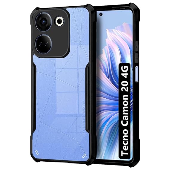 SNP- Tecno Camon 20 /Tecno Camon 20 Pro, Transparent Back Cover with Black Bumper Frame, Shockproof Protection