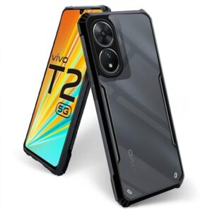 SNP- Vivo Y100 / Vivo T2 (5G) Back Case Cover | Camera Protection Shockproof Bumper-Edge | Acrylic Crystal Clear 360 Degree Protection TPU+PC | Transparent Eagle Back Case Cover (Black)
