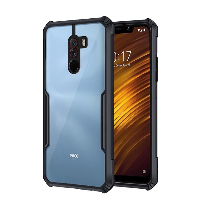 SNP- Back Cover for Mi Poco F1 | Crystal Clear Transparent Back | Ultra Hyrbid | Full Camera Protection | Raised Edge | Bumper Cover (Black)