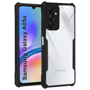 SNP- Samsung Galaxy A05s / M14 4G Back Cover | Crystal Clear Transparent Back | Ultra Hyrbid | Full Camera Protection | Raised Edge | Bumper Back Case (Black)