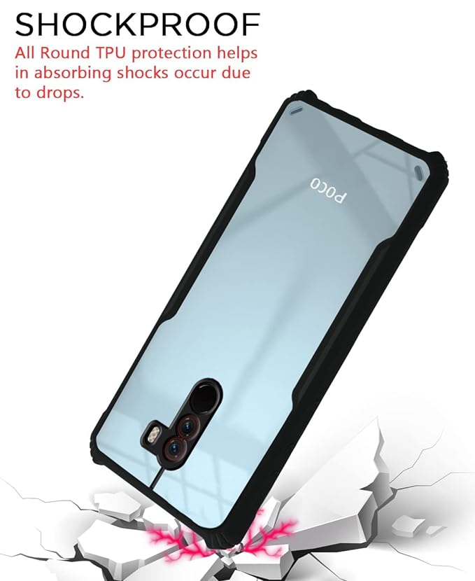 SNP- Back Cover for Mi Poco F1 | Crystal Clear Transparent Back | Ultra Hyrbid | Full Camera Protection | Raised Edge | Bumper Cover (Black) - Image 2