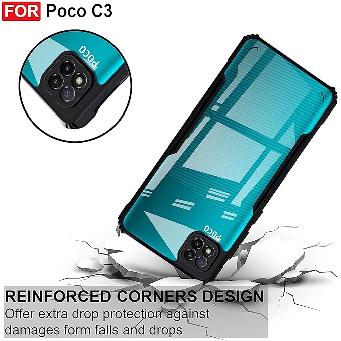 SNP- Back Case Cover for Poco C3 | Compatible for Poco C3 Back Cover | Clear Case with Camera Protection | (TPU + PC | Matte Black) - Image 3