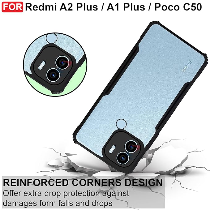 SNP- Back Cover Case for Poco C50 | Poco C51 (Shockproof with Polycarbonate Clear Panel | Professional Black) - Image 3