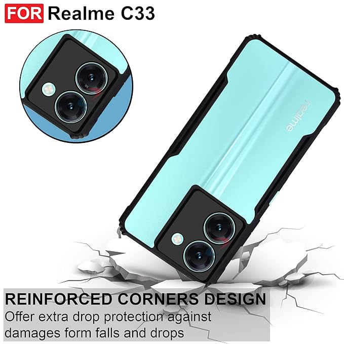 SNP- Back Cover for Realme C33 Mobile Back Case Shock Proof Design Camera Edges Protection Crystal Clear Phone Case Precise Cutouts Matte Black Soft Bumper Phone Cover - Image 3