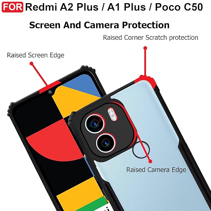 SNP- Back Cover Case for Poco C50 | Poco C51 (Shockproof with Polycarbonate Clear Panel | Professional Black) - Image 4