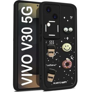 SNP- Back Case Cover Compatible for Vivo V30 5G / V30 Pro 5G | Cute Fun Cartoon 3D Ball | Coffee Silicone Case | Camera Protection | Body Protection | Shock Proof | Color BLACK