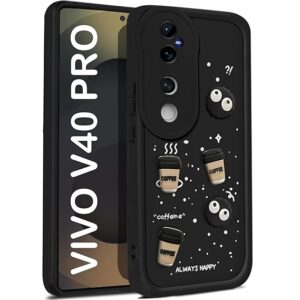 SNP- Back Case Cover Compatible for Vivo V40 / V40 Pro / T3 Ultra 5G | Cute Fun Cartoon 3D Ball | Coffee Silicone Case | Camera Protection | Body Protection | Shock Proof | Color BLACK