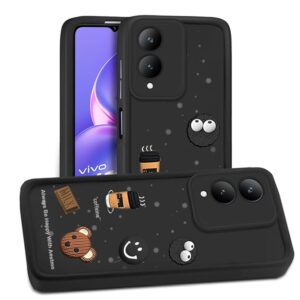 SNP- Back Cover Compatible with Vivo Y28 5G / Y17s | Cute Fun Cartoon 3D Ball Coffee Silicone Case (BLACK) | Designer Camera and Body Protected Back Cover