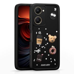 SNP- Back Cover for iQOO Z9 Lite 5G / Vivo T3 Lite 5G / Vivo Y18 / Y18e / Y03 | 3D Cartoon Cute Fun Bear | Silicone Full Body Protection Bumper Case (BLACK)