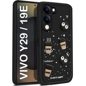 SNP- Coffee Case for Vivo Y19e / Y04 4G / Y29s 5G | Cute 3D Cartoon Ball Design | Soft Silicone Back Cover for Vivo Y19e / Y04 4G / Y29s 5G | Full Body & Camera Protection | BLACK
