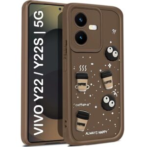 SNP- Back Case Cover Compatible for Vivo Y22 | Vivo Y22s | Cute Fun Cartoon 3D Ball | Coffee Silicone Case | Camera Protection | Body Protection | Shock Proof | Color BROWN