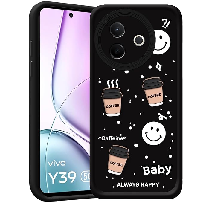 SNP- Back Case Cover Compatible for Vivo Y39 5G | Cute Fun Cartoon 3D Ball | Coffee Silicone Case | Camera Protection | Body Protection | Shock Proof | Color BLACK