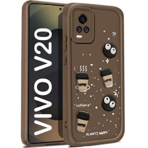 SNP- Back Case Cover Compatible for Vivo V20 / V21E / Y73 | Cute Fun Cartoon 3D Ball | Coffee Silicone Case | Camera Protection | Body Protection | Shock Proof | Color Brown