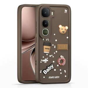 SNP- Back Cover for Vivo Y400 5G | 3D Bear Silicone Cute & Fun Coffee Cartoon | Full Body Protection Bumper Case BROWN