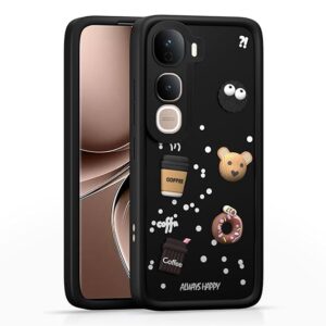 SNP- Coffee Case for Vivo Y400 Pro 5G | Cute 3D Cartoon Ball Design | Soft Silicone Back Cover for Vivo Y400 Pro 5G | Full Body & Camera Protection | BLACK