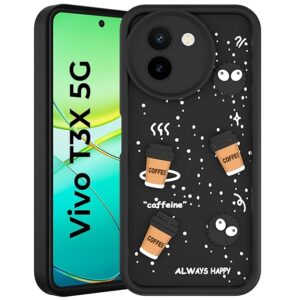 SNP- Back Case Cover Compatible for Vivo T3x (5G) | Cute Fun Cartoon 3D Ball | Coffee Silicone Case | Camera Protection | Body Protection | Shock Proof | Color BLACK