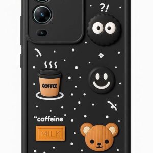 SNP-  Cute Fun Taddy Cartoon 3D Ball Bear Milk Cake Coffee Silicon Case Full Body & Camera Protection Back Cover Compatible for Vivo V25 Pro 5G - BLACK