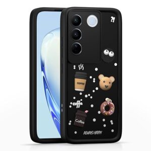 SNP- Back Cover for Vivo V27 5G / V27 Pro 5G | Cute Fun Cartoon 3D Bear Silicone Full Body Protection Bumper Cover BLACK
