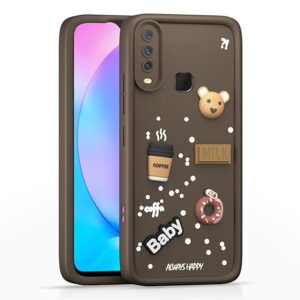 SNP- Taddy Cartoon 3D Smiley Coffee | Milk Case | Full Camera Protection Back Cover Compatible for Vivo 1904 / Y12 / Y15 / Y17 / U10 - Brown