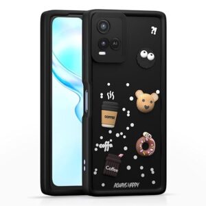SNP- Back Case Cover Compatible for Vivo Y33S / Y21 2021 | Cute Fun Cartoon 3D Ball | Coffee Silicone Case | Camera Protection | Body Protection | Shock Proof | Color BLACK