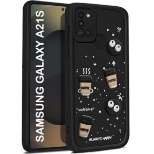 SNP- Coffee Case for Samsung Galaxy A21s | Cute 3D Cartoon Ball Design | Soft Silicone Back Cover for Samsung Galaxy A21s | Full Body & Camera Protection | BLACK