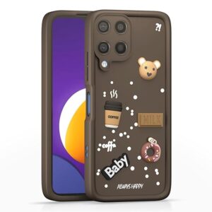 SNP- Samsung Galaxy A22 4G Cute Fun 3D Ball Cartoon Coffee Liquid Silicone Soft Case Phone Case Back Cover for Samsung Galaxy A22 4G (BROWN)