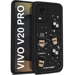 SNP- Back Case Cover Compatible for Vivo V20 Pro 5G | Cute Fun Cartoon 3D Ball | Coffee Silicone Case | Camera Protection | Body Protection | Shock Proof | Color BLACK