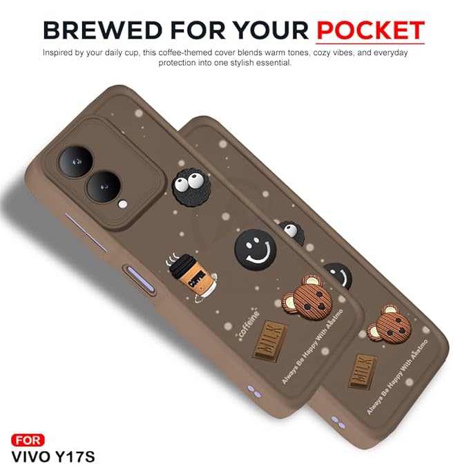 SNP- Back Cover Compatible with Vivo Y28 5G / Y17s | Cute Fun Cartoon 3D Ball Coffee Silicone Case (BROWN) | Designer Camera and Body Protected Back Cover - Image 4