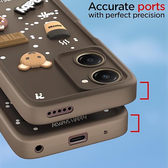 SNP- Back Cover for iQOO Z9 Lite 5G / Vivo T3 Lite 5G / Vivo Y18 / Y18e / Y03 | 3D Cartoon Cute Fun Bear | Silicone Full Body Protection Bumper Case (Brown) - Image 2