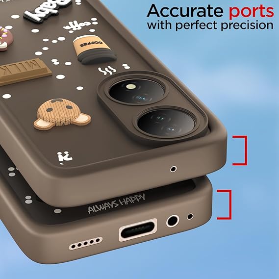 SNP- Coffee Case for Vivo Y100 5G / Vivo T2 5G | Cute 3D Cartoon Ball Design | Soft Silicone Back Cover for Vivo Y100 5G / Vivo T2 5G | Full Body & Camera Protection | BROWN - Image 2