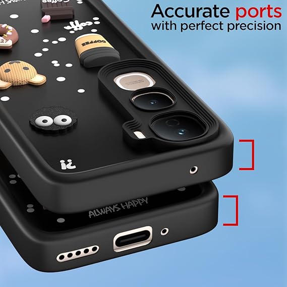 SNP- Back Cover for Vivo Y400 5G | 3D Bear Silicone Cute & Fun Coffee Cartoon | Full Body Protection Bumper Case BLACK - Image 2