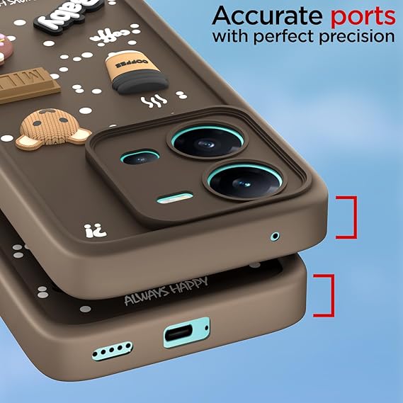 SNP- Back Cover for Vivo V25 5G | Cute Fun Cartoon 3D Bear Silicone Full Body Protection Bumper Cover BROWN - Image 2