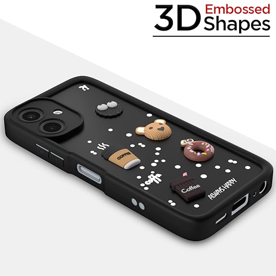 SNP- Cute Fun Taddy Cartoon 3D Ball Bear Milk Cake Coffee Silicon Case Full Body & Camera Protection Back Cover Compatible for Samsung Galaxy A06 - BLACK - Image 2