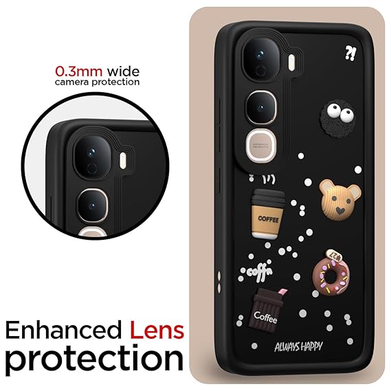 SNP- Back Cover for Vivo Y400 5G | 3D Bear Silicone Cute & Fun Coffee Cartoon | Full Body Protection Bumper Case BLACK - Image 3