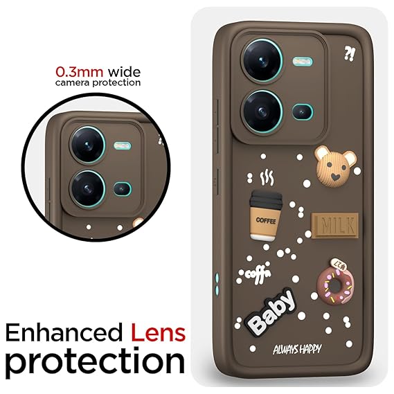 SNP- Back Cover for Vivo V25 5G | Cute Fun Cartoon 3D Bear Silicone Full Body Protection Bumper Cover BROWN - Image 3