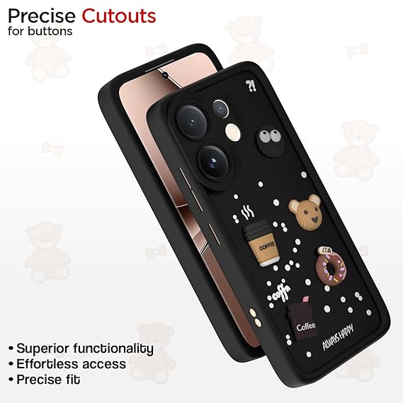 SNP- Cover for vivo V60 5G | Cute Fun 3D Cartoon, Coffee Design Silicone Case | Full Body Protection Bumper Case (BLACK) - Image 3