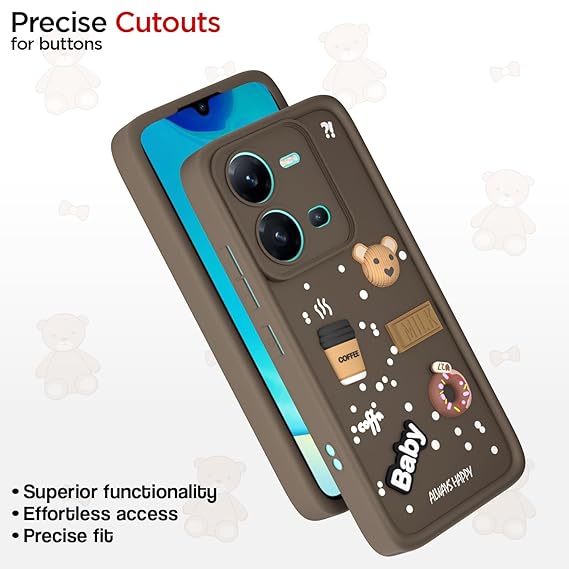 SNP- Back Cover for Vivo V25 5G | Cute Fun Cartoon 3D Bear Silicone Full Body Protection Bumper Cover BROWN - Image 4