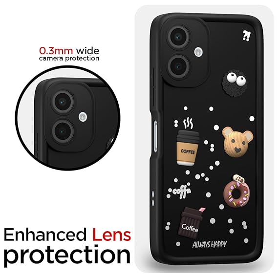 SNP- Cute Fun Taddy Cartoon 3D Ball Bear Milk Cake Coffee Silicon Case Full Body & Camera Protection Back Cover Compatible for Samsung Galaxy A06 - BLACK - Image 4