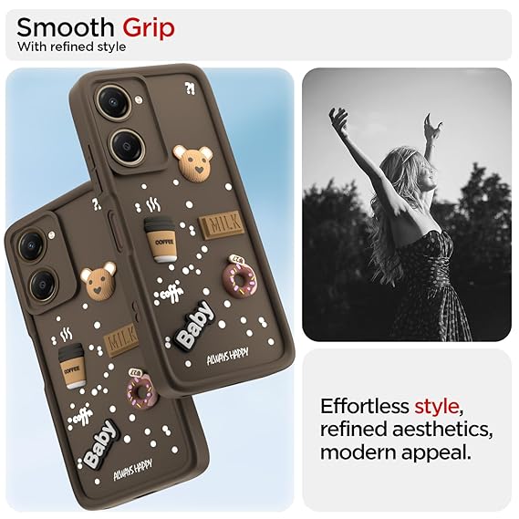 SNP- Back Cover for iQOO Z9 Lite 5G / Vivo T3 Lite 5G / Vivo Y18 / Y18e / Y03 | 3D Cartoon Cute Fun Bear | Silicone Full Body Protection Bumper Case (Brown) - Image 4