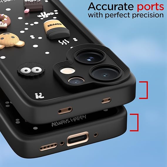 SNP- Cover for vivo V60 5G | Cute Fun 3D Cartoon, Coffee Design Silicone Case | Full Body Protection Bumper Case (BLACK) - Image 4