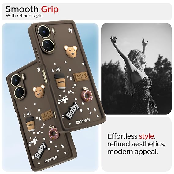 SNP- Coffee Case for Vivo Y16 | Cute 3D Cartoon Ball Design | Soft Silicone Back Cover for Vivo Y16 | Full Body & Camera Protection | Brown - Image 2