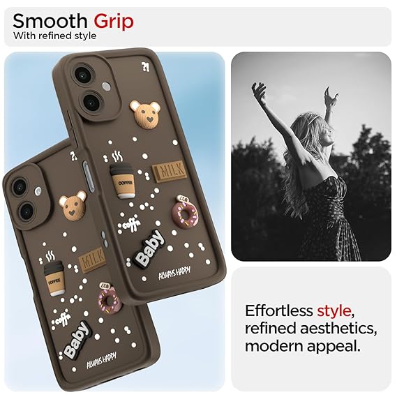 SNP- Cute Fun Taddy Cartoon 3D Ball Bear Milk Cake Coffee Silicon Case Full Body & Camera Protection Back Cover Compatible for Samsung Galaxy A06 - Brown - Image 2