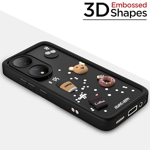 SNP- Coffee Case for Vivo Y100 5G / Vivo T2 5G | Cute 3D Cartoon Ball Design | Soft Silicone Back Cover for Vivo Y100 5G / Vivo T2 5G | Full Body & Camera Protection | BLACK - Image 3