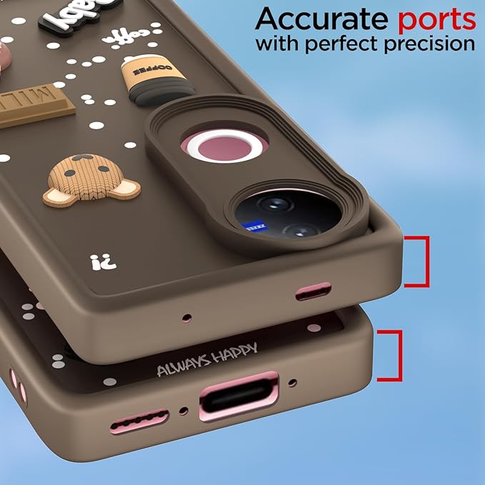 SNP- Coffee Theme Back Cover for Vivo V50 5G / V50e 5G / T4R 5G / iQOO Z10R 5G | Cute 3D Coffee Mug & Smile Design | Anti-Slip Matte Finish | Shockproof & Lightweight Case – Brown - Image 3